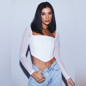 Princess Polly BEVERLY LONG SLEEVE TOP WHITE